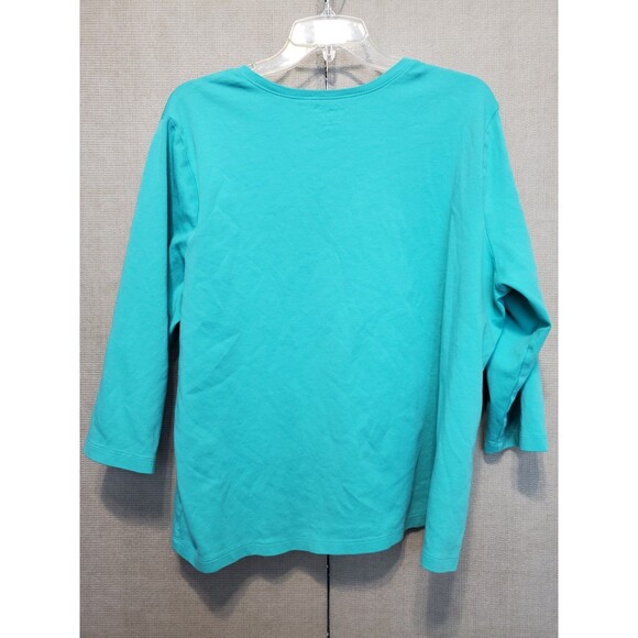 LL Bean Women's Green V-Neck 3/4 Sleeve T-Shirt Size 2X - Picture 4 of 4